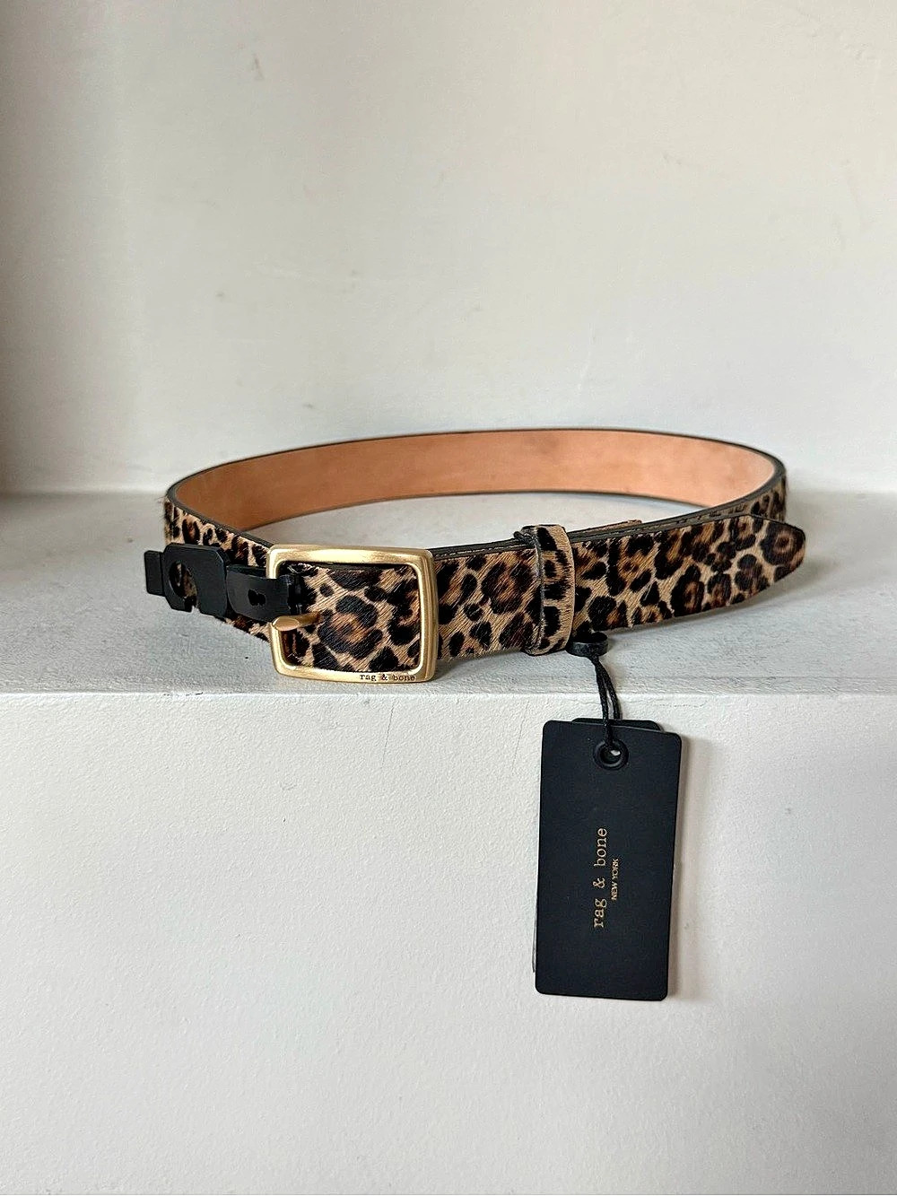 NWT rag & bone Rory Leopard Belt XS Black Orange